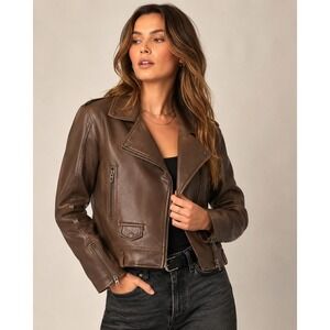 NWT Blank NYC Brown Leather Motorcycle Jacket Women's Luxury XL